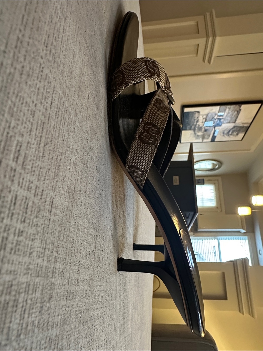 Gucci Brown and Beige GG Canvas Suede Heel Slides - Picture 3 of 5